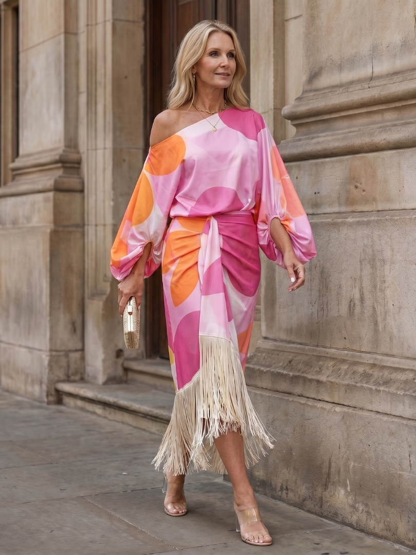 Women's Abstract Print One-Shoulder Dress | Midi