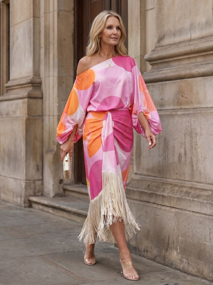 Women's Abstract Print One-Shoulder Dress | Midi