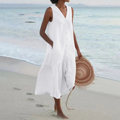 Women's Sleeveless V-Neck Beach Dress | Midi