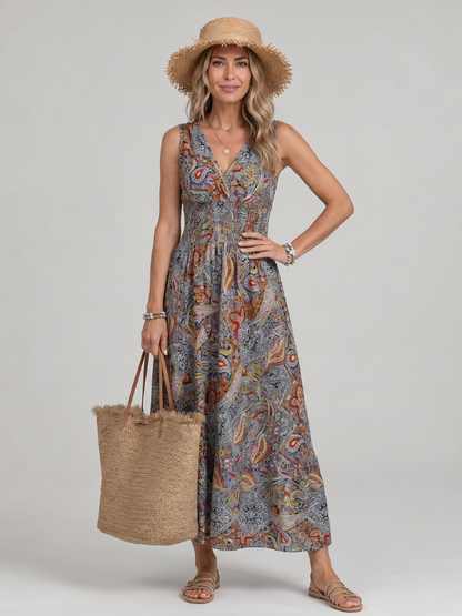 Women's Sleeveless V-Neck Summer Beach Dress | Maxi
