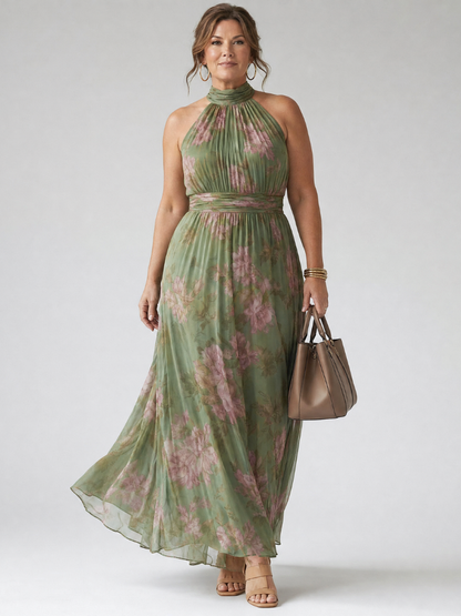 Women's Floral Halter Wedding Guest Dress | Maxi