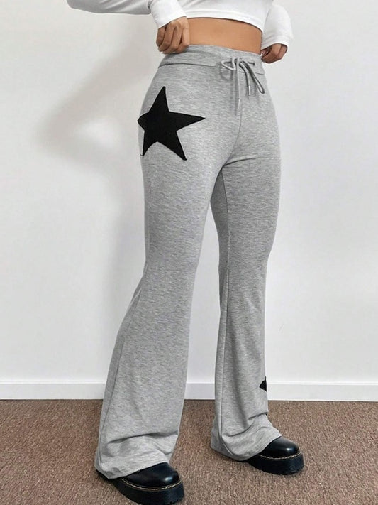 Hip Pop Highly Elastic Drawstring Flare Pants with Star Print
