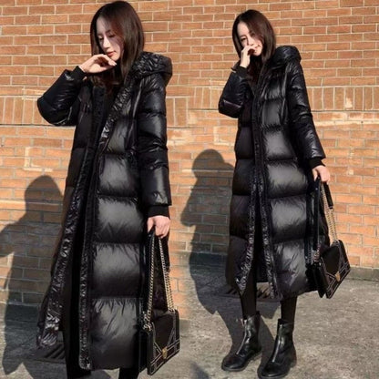 Black Long Hooded Puffer Coat for Women - Bruna