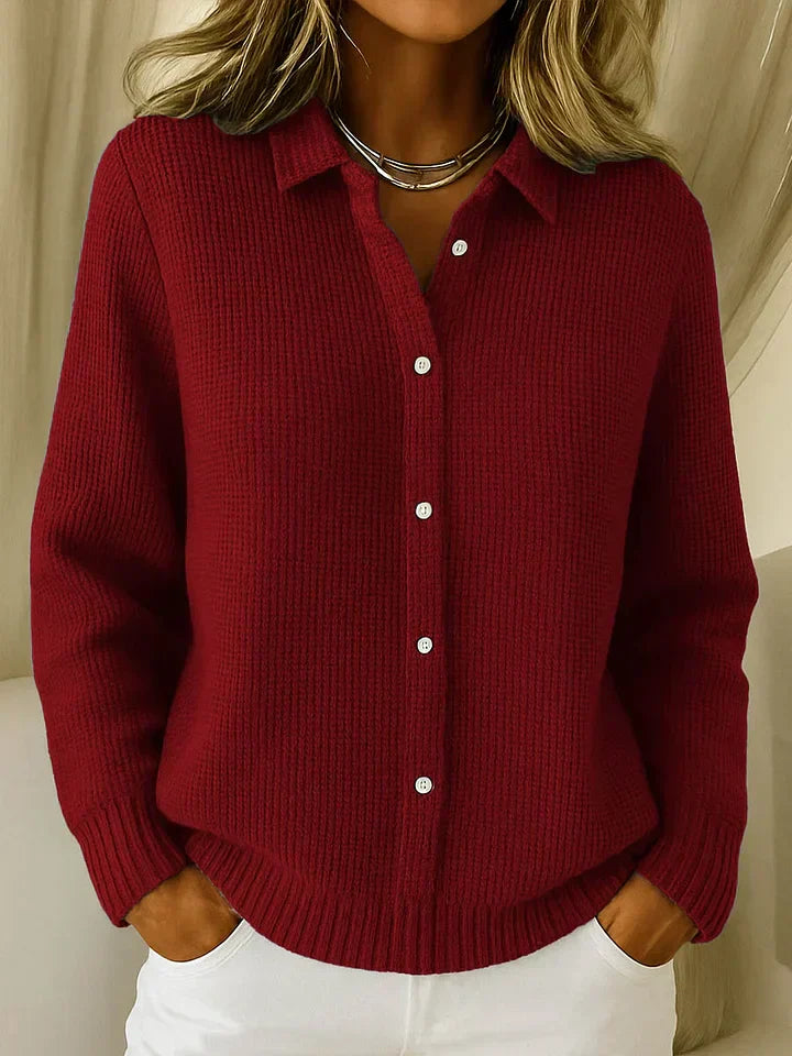 Women's Cozy Collared Knit Cardigan | Long Sleeve