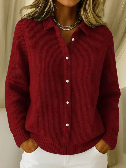 Women's Cozy Collared Knit Cardigan | Long Sleeve