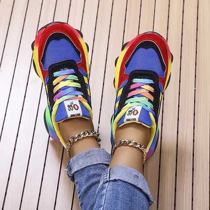 Women's Multicolored Chunky Sneakers | Lace-Up Closure