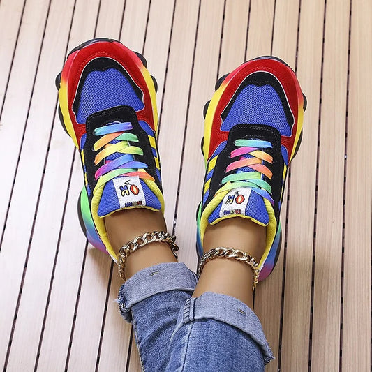 Women's Multicolored Chunky Sneakers | Lace-Up Closure