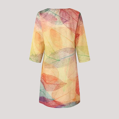 Women's Leaf Pattern V-Neck Summer Dress | Midi
