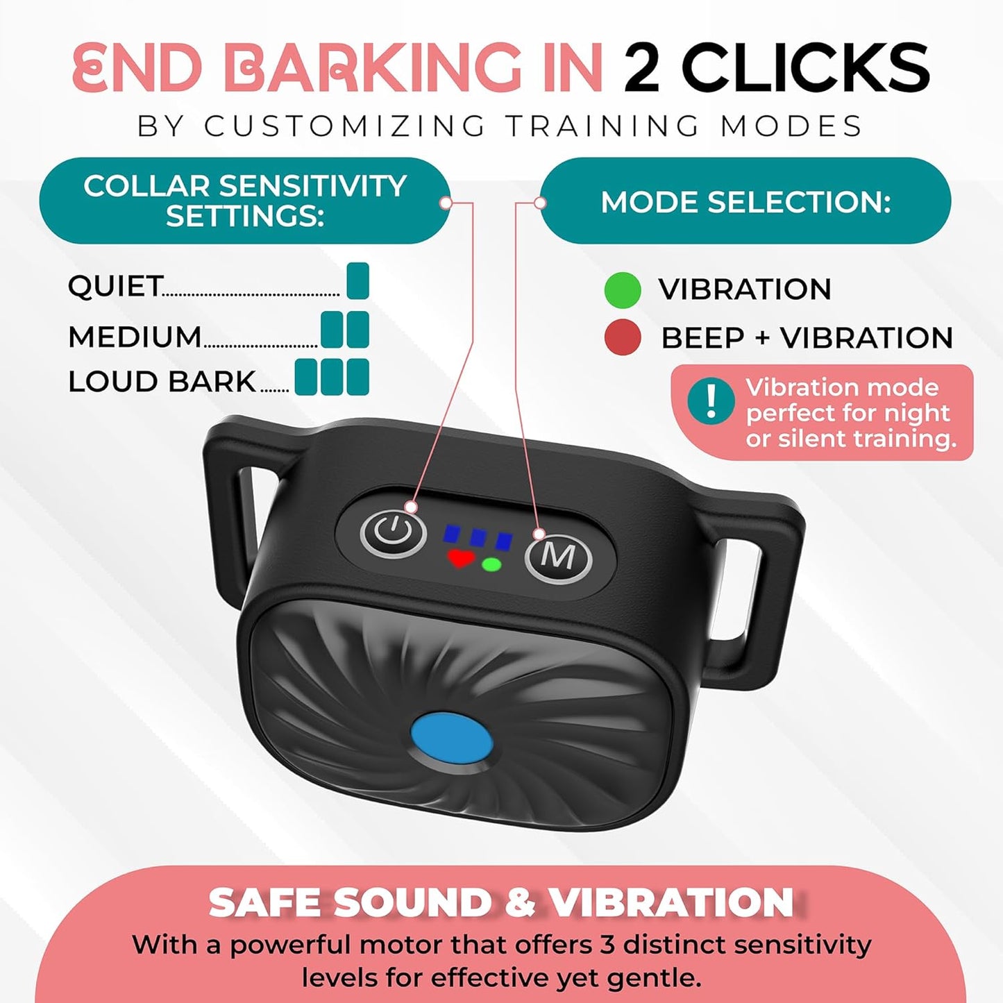 Anti-Bark Collar for Small Dogs | Sound & Vibration Features | IP67 Waterproof | Adjustable & Gentle Training