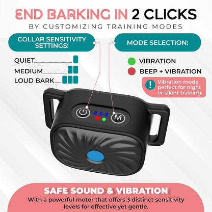Anti-Bark Collar for Small Dogs | Sound & Vibration Features | IP67 Waterproof | Adjustable & Gentle Training