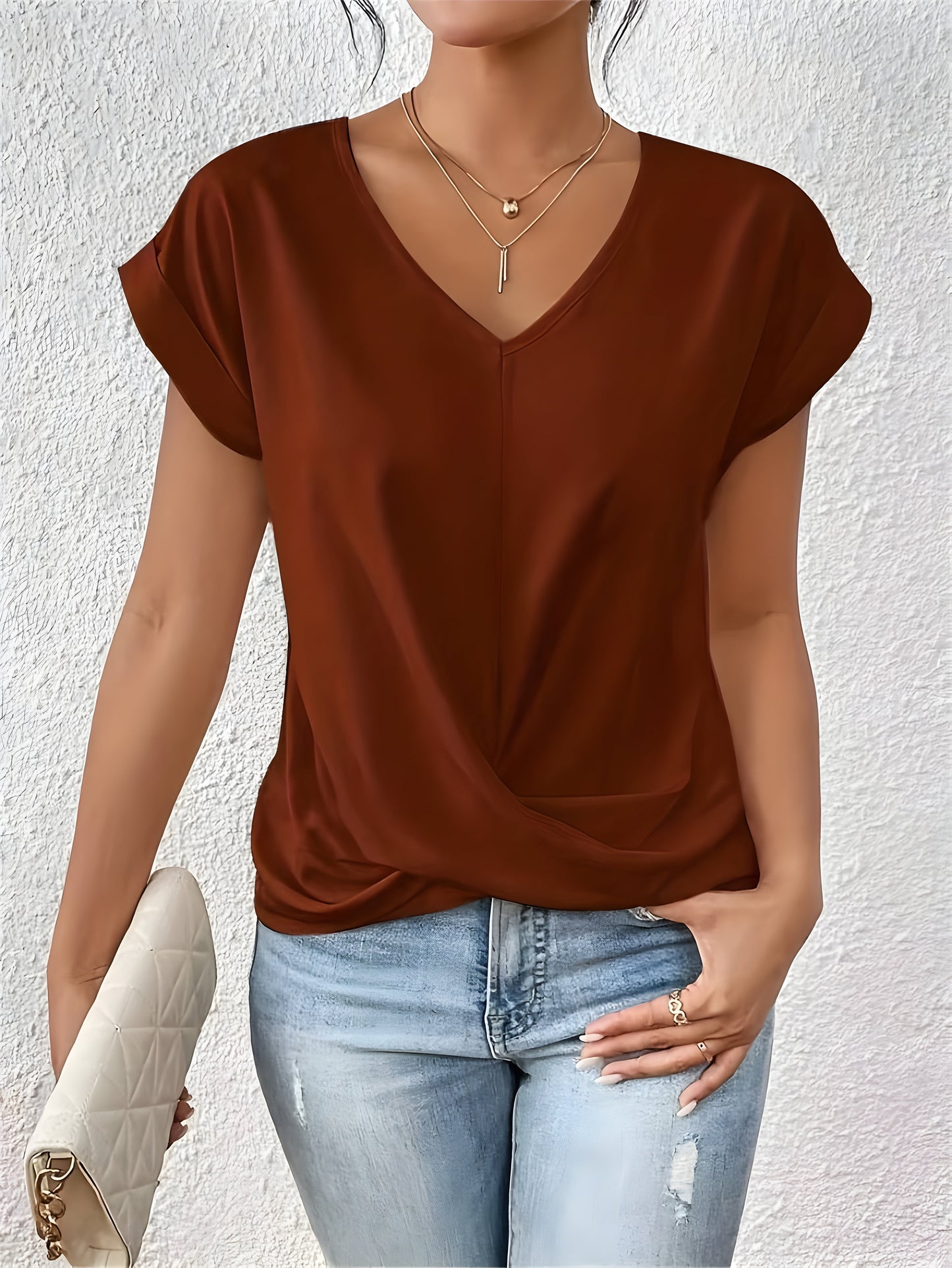 Women's Solid Color V-Neck T-Shirt | Short Sleeve