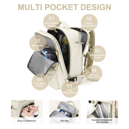 Women's 35L Travel Backpack | Waterproof with USB Port | Anti-Theft Design & Shoe Compartment | Ideal for Hiking, Daily Use & Travel
