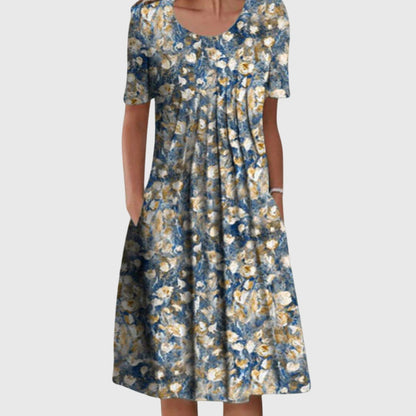 Women’s Floral Short Sleeve Midi Dress | with Pockets
