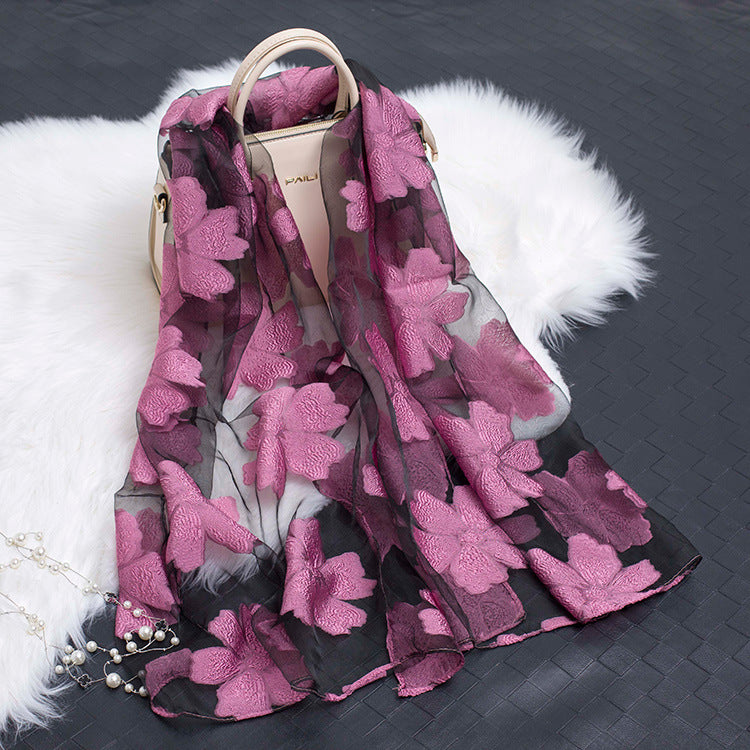 Cut Flower Hollow Motif Silk Scarf