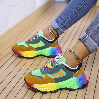 Women's Multicolored Chunky Sneakers | Lace-Up Closure