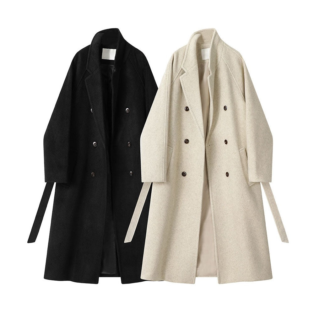 Manteau long croisé avec ceinture pour femme - Lucia