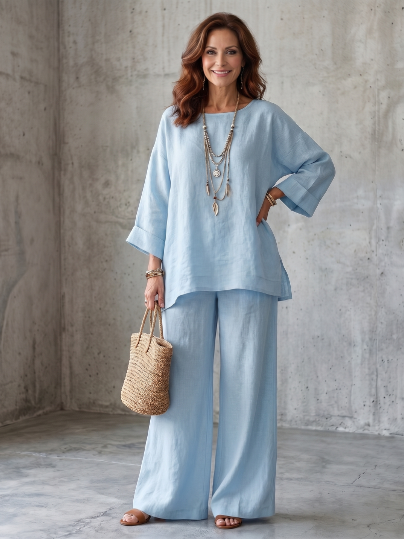 Women's Loose Fit Top and Wide-Leg Pants Set | 2-Piece