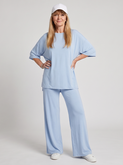 Women’s Short Sleeve T-Shirt and Wide-Leg Pants Co-ord | 2-Piece Lounge Set
