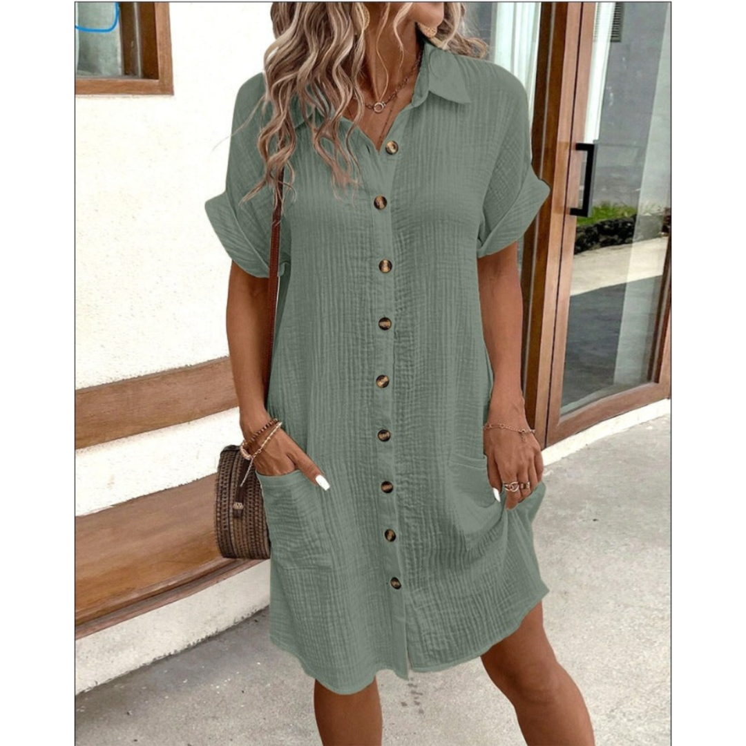 Women's Casual Button-Down Shirt Dress | with Pockets