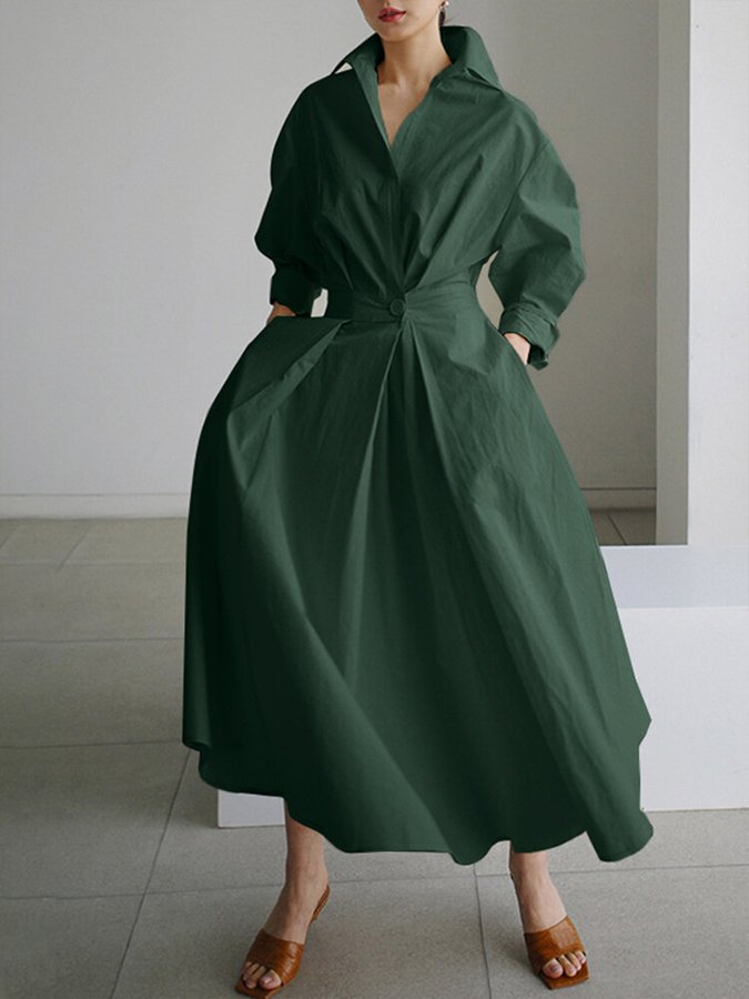 Women's Long Sleeve Shirt Dress | Maxi