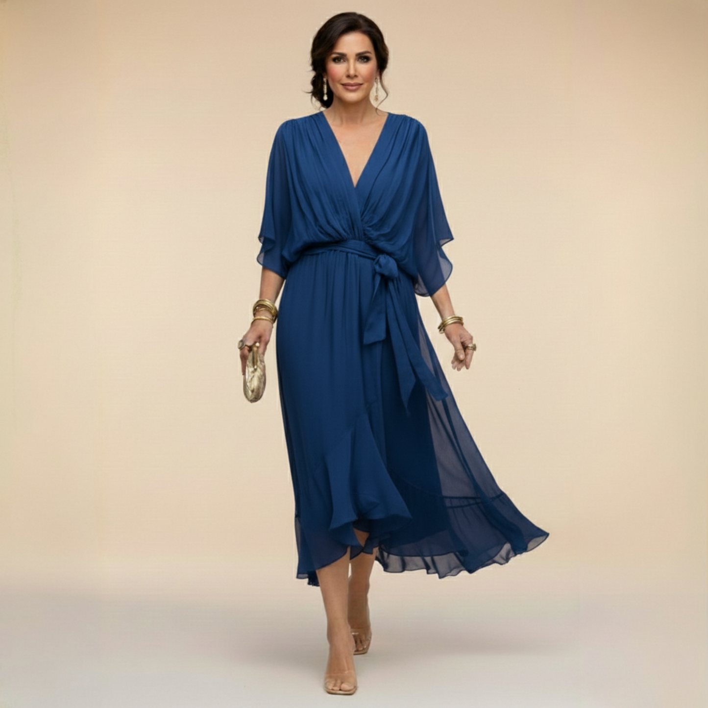 Women's Wedding Guest V-Neck Wrap Dress | Midi