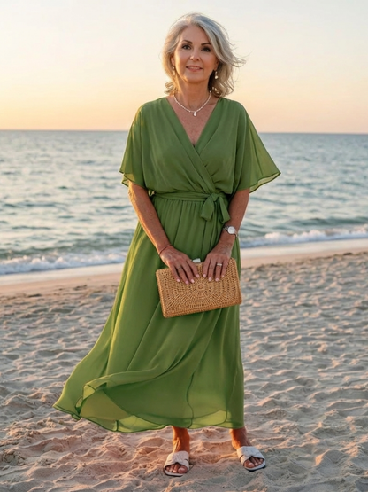 Women's V-Neck Wrap Cocktail Dress | Midi