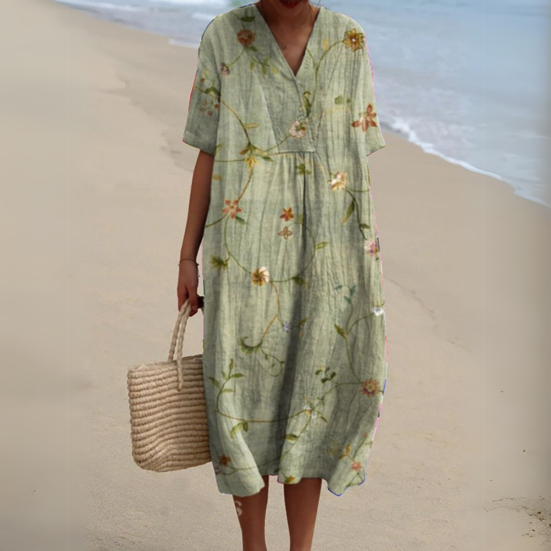 Women's Floral V-Neck Midi Dress | Summer
