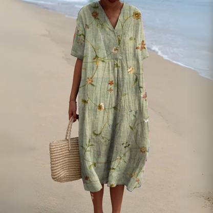 Women's Floral V-Neck Midi Dress | Summer