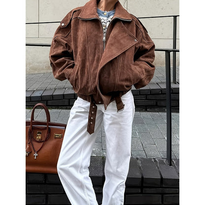 Bruine imitatiesuède bikerjack voor dames - Daniela