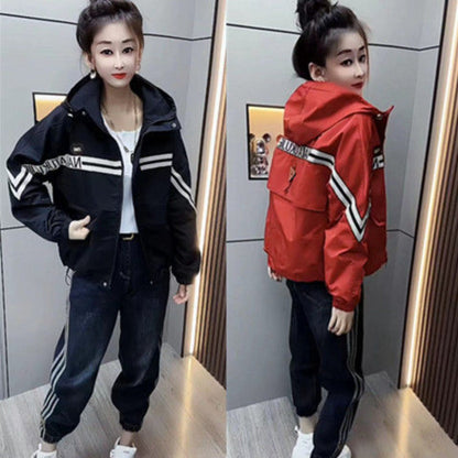 Hooded Windbreaker Jacket with Stripes for Women - Simonetta