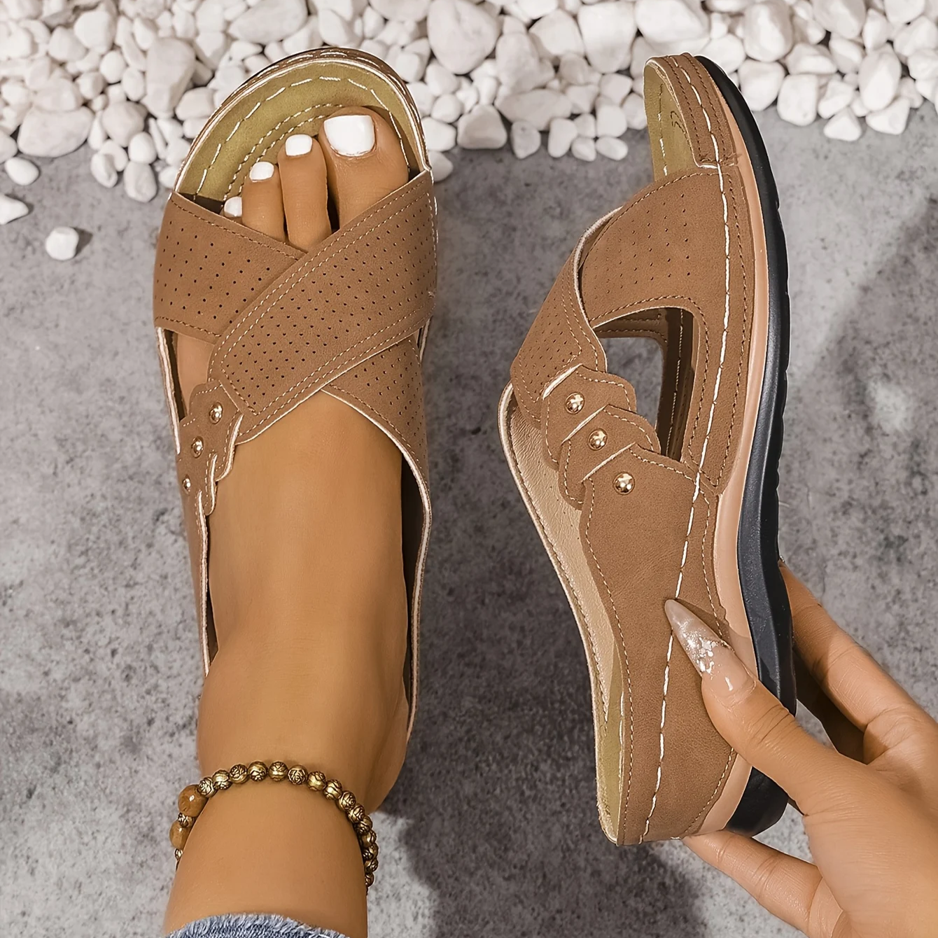 Women’s Summer Cross-Strap Wedge Sandals | Slip-On