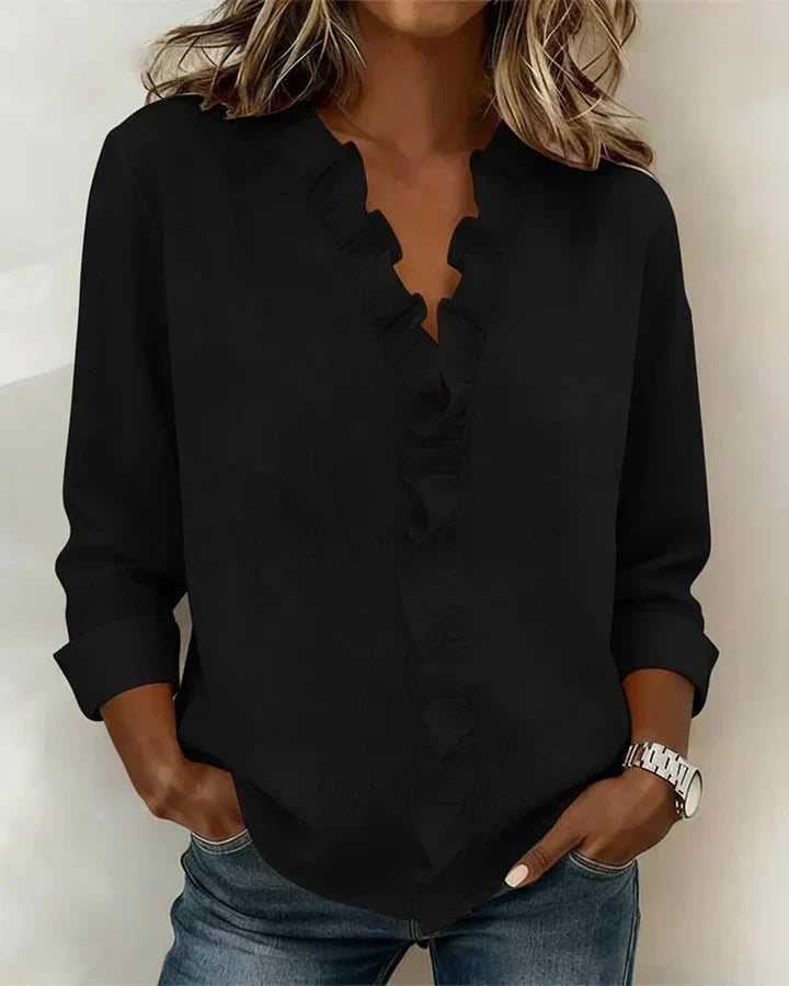 Women's Ruffle V-Neck Casual Summer Blouse | Long Sleeve