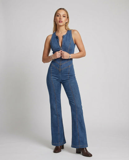 Women's Sleeveless Jumpsuit with Open Back | Flared Leg