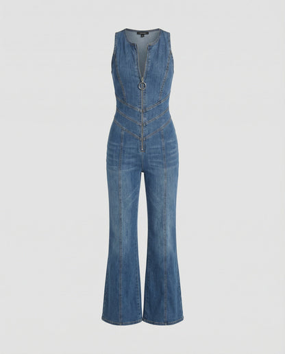 Women's Sleeveless Jumpsuit with Open Back | Flared Leg