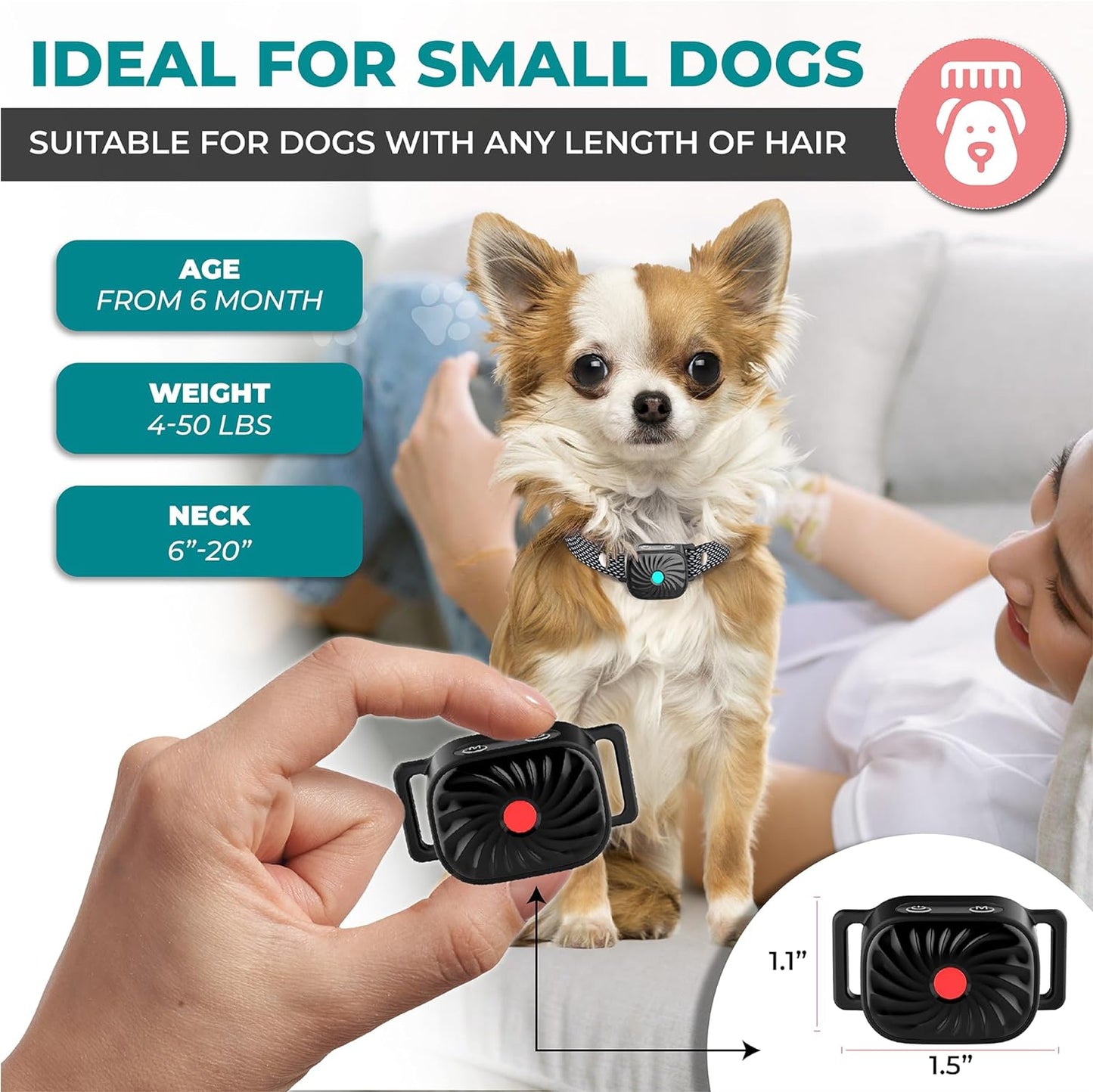 Anti-Bark Collar for Small Dogs | Sound & Vibration Features | IP67 Waterproof | Adjustable & Gentle Training