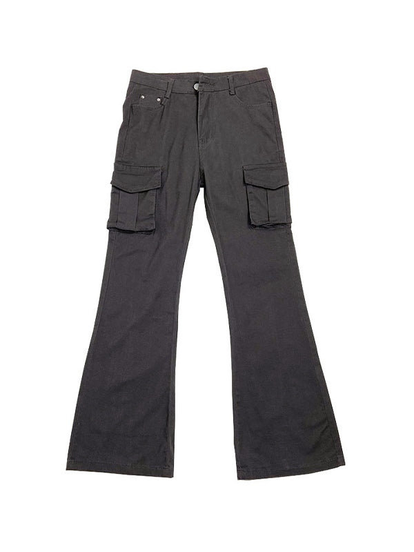High Elasticity Flare Cargo Pants with Flap Pockets