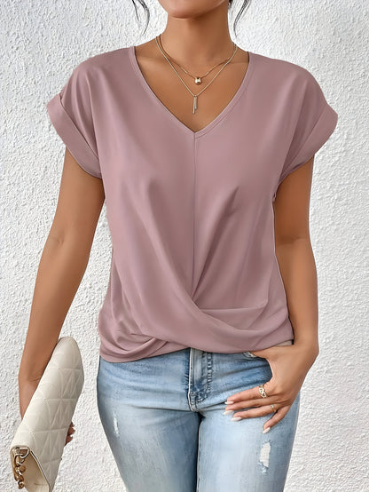 Women's Solid Color V-Neck T-Shirt | Short Sleeve