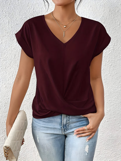 Women's Solid Color V-Neck T-Shirt | Short Sleeve