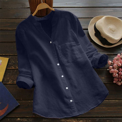 Women's Summer Button-Up Linen Blouse | with Chest Pocket