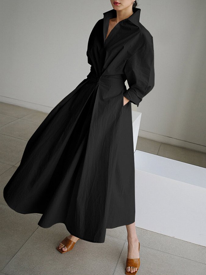 Women's Long Sleeve Shirt Dress | Maxi