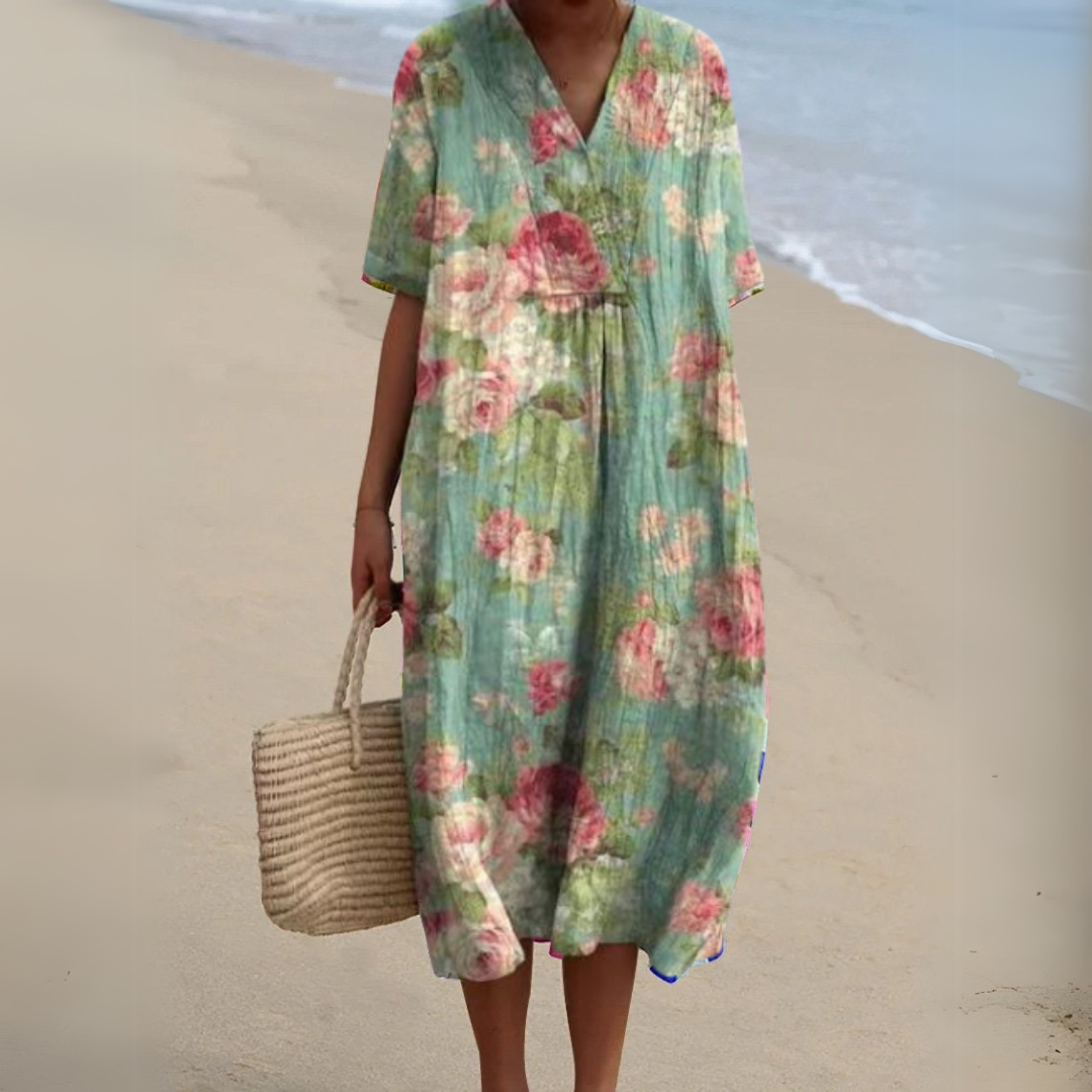 Women's Floral V-Neck Midi Dress | Summer