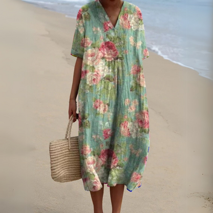 Women's Floral V-Neck Midi Dress | Summer