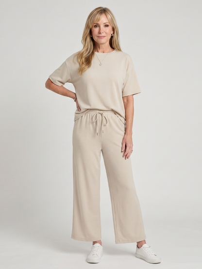 Women's 2-Piece Lounge Set | Short Sleeve Top and Wide Leg Pants