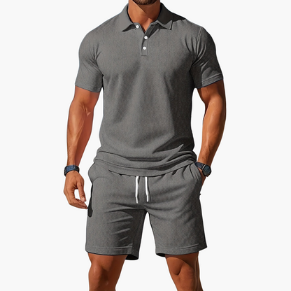 Men's Short-Sleeve Polo Shirt and Shorts with Drawstring | Two-Piece Set