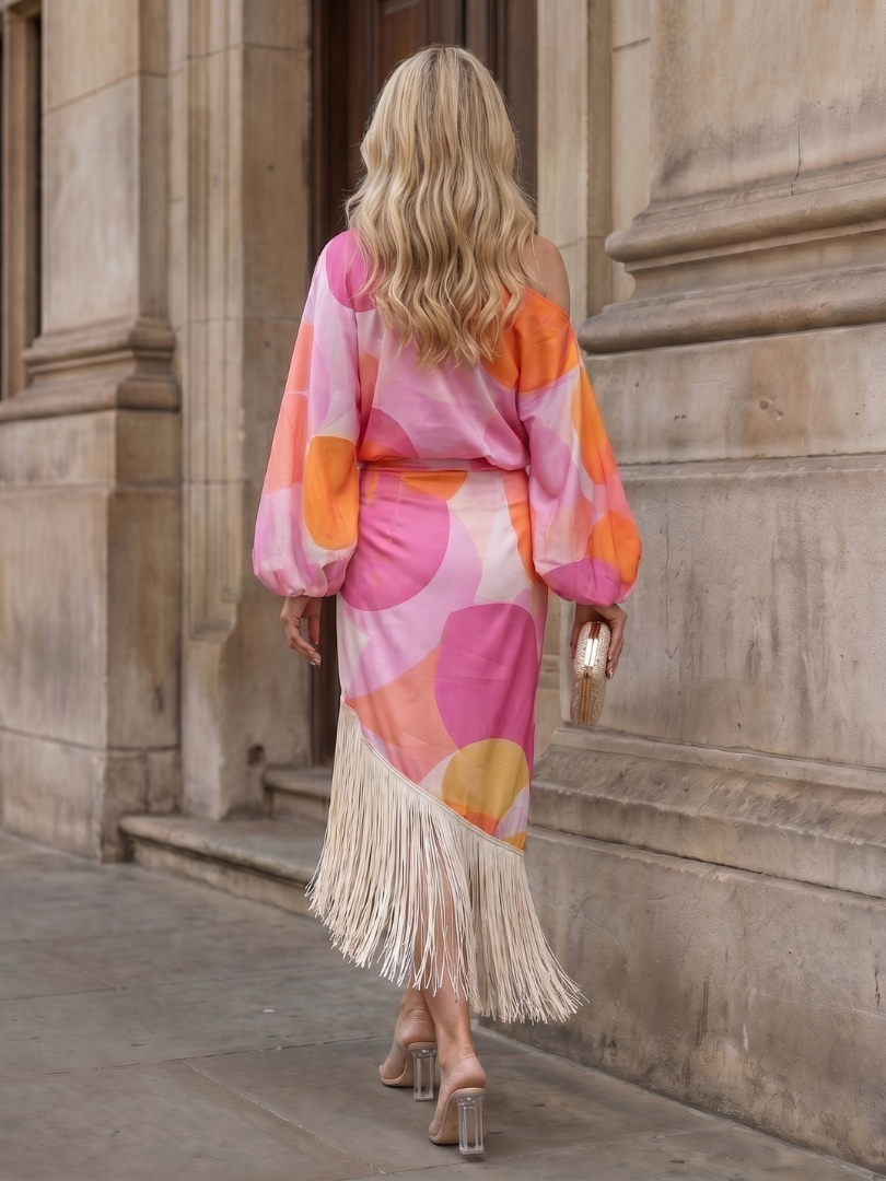 Women's Abstract Print One-Shoulder Dress | Midi