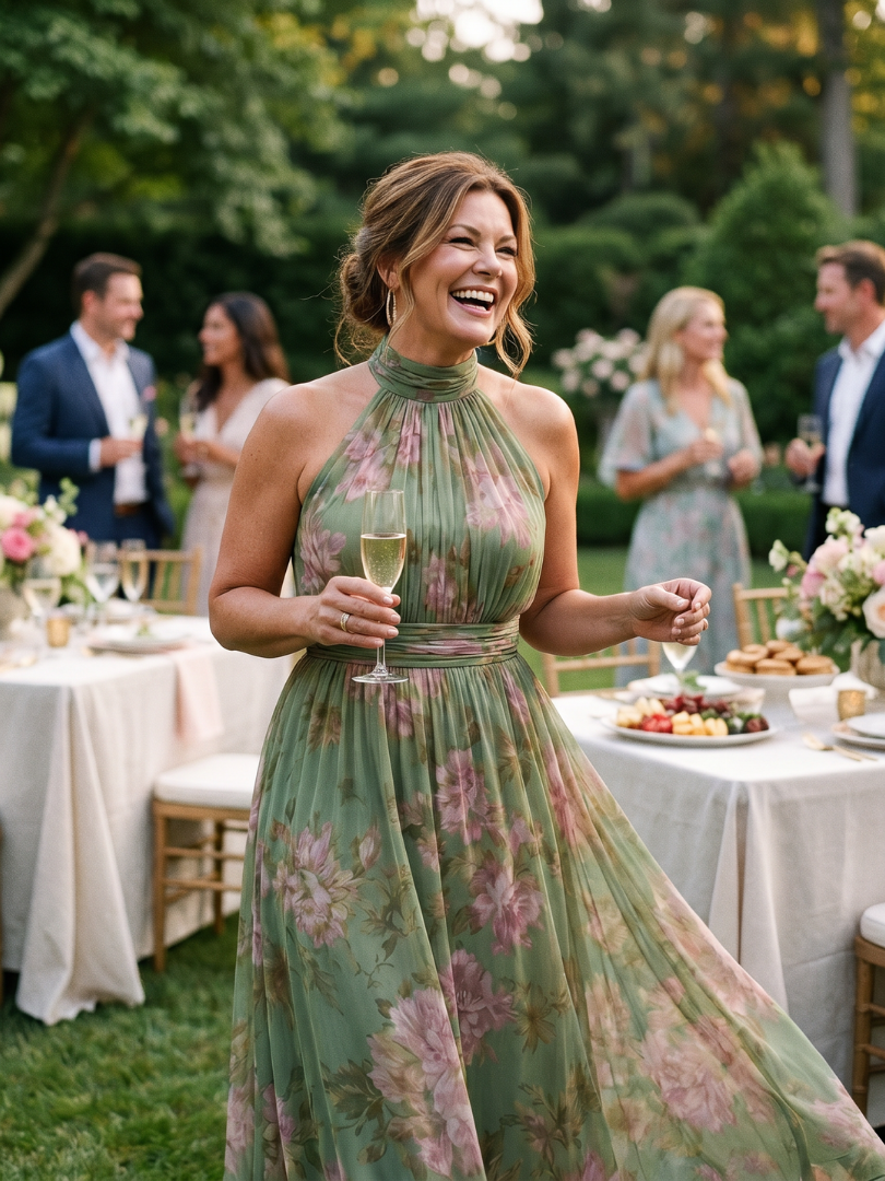 Women's Floral Halter Wedding Guest Dress | Maxi