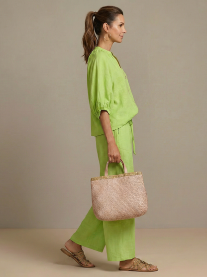 Women’s Casual Summer Co-Ord Set | Zip-Front Blouse and Wide-Leg Pants