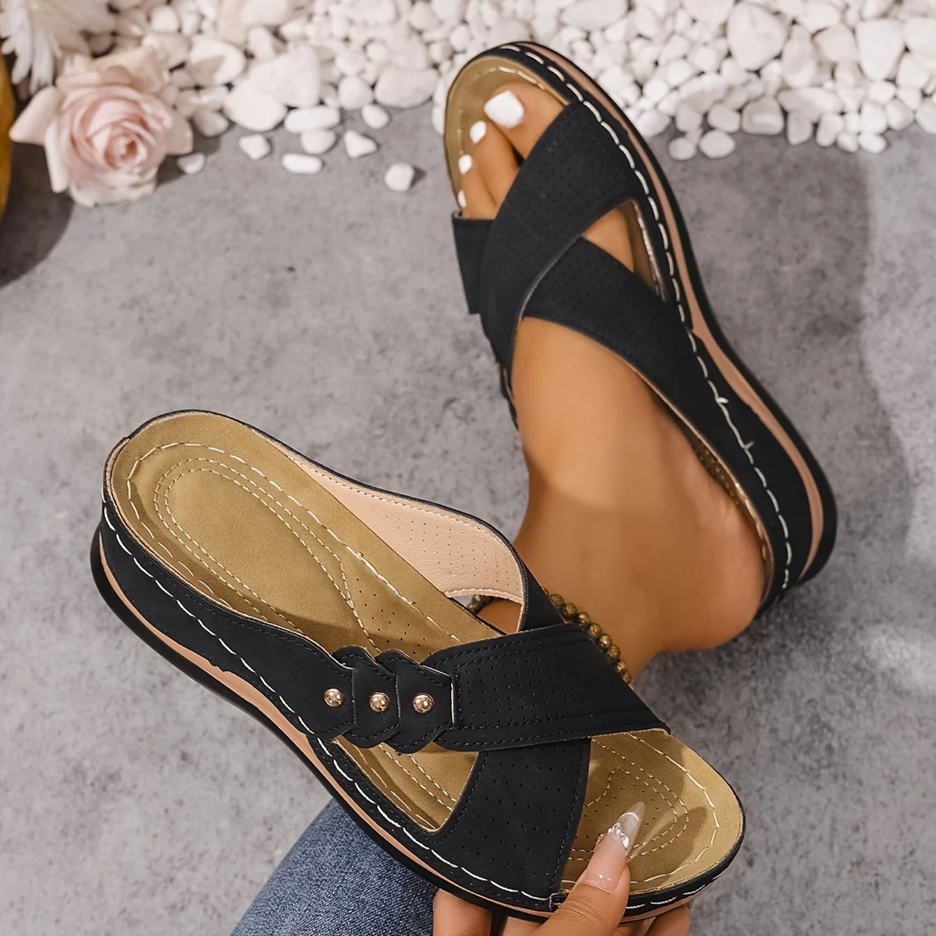 Women’s Summer Cross-Strap Wedge Sandals | Slip-On