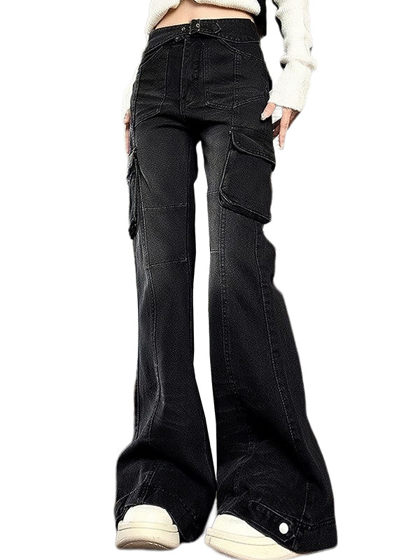 Zwarte Micro Horn slanke cargo-jeans voor dweilvloeren