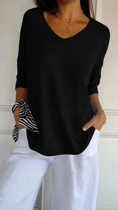 Women's Casual V-Neck T-Shirt | 3/4 Sleeves